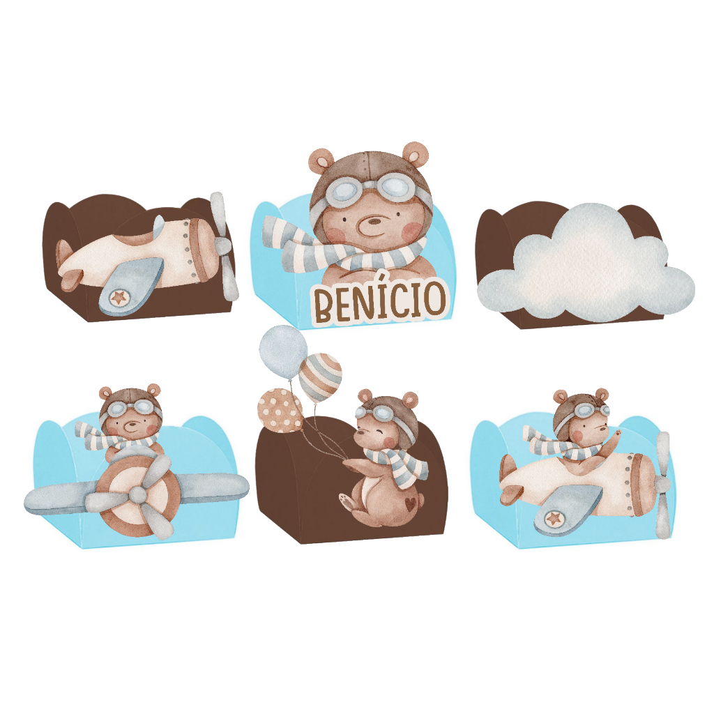 Forminhas personalizadas tags para docinhos no tema Ursinho Aviador Festa - Envio Rápido