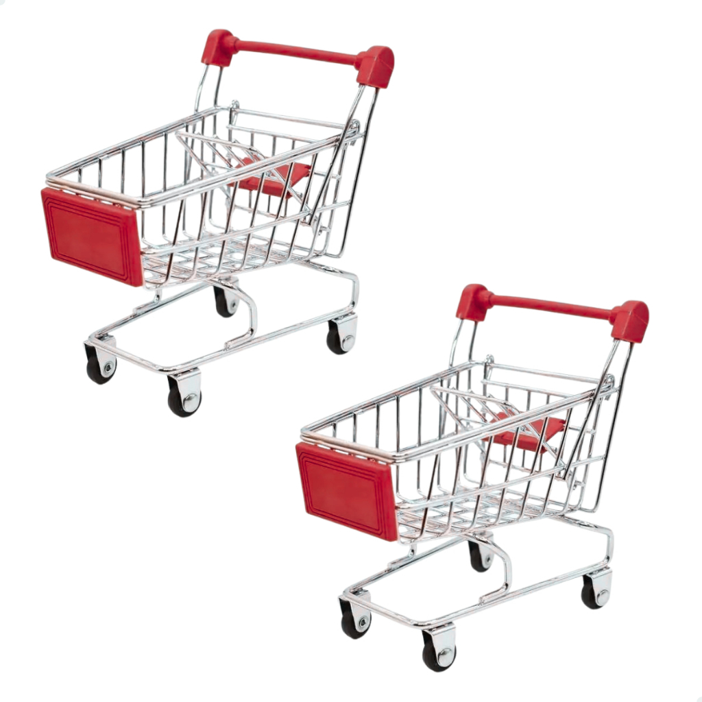 Kit 2 Mini Carrinhos de Supermercado Decoração Boneca Porta Objetos Mercadinho Lembrancinha