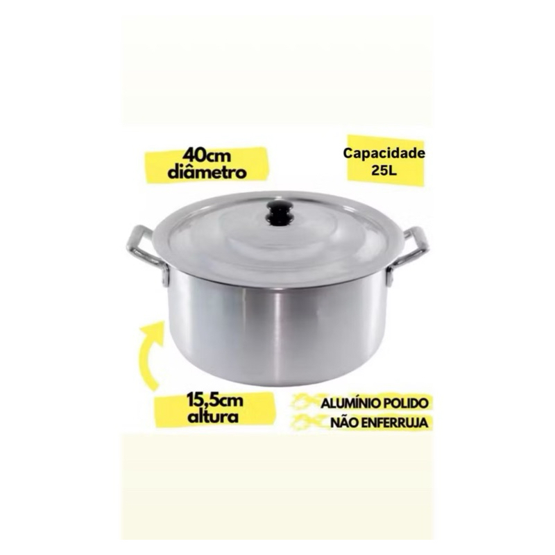 Panela Grande Caçarola Aluminio Linha Hotel / Restaurante / Industrial / Feijoada / Sopa