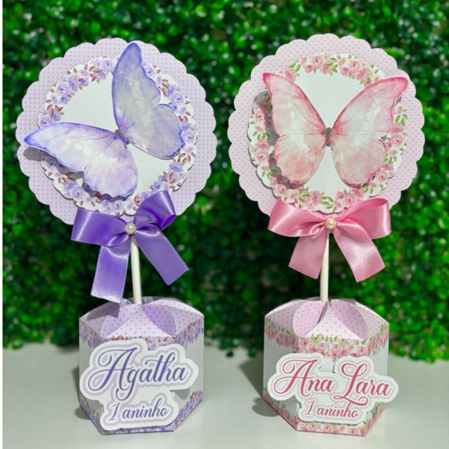 Kit de Centro l de mesa Jardim das Borboletas Personalizado | Arranjo Enfeite Cachepô | Lembrancinha