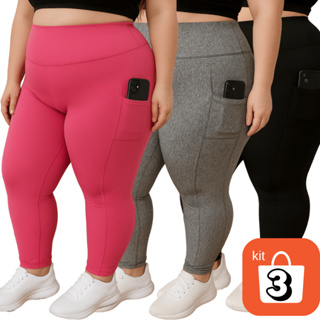 Kit 3 Leggings com Bolso Fitness Plus size GG ao EXGG Calça feminina Cintura Alta curves academia em Oferta na Shopee