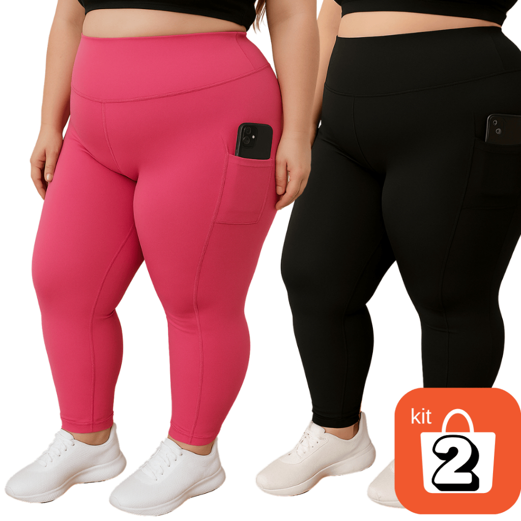 Kit 2 Leggings com Bolso Fitness Plus size GG ao EXGG Calça Esportiva Cintura Alta Modeladora em Oferta na Shopee
