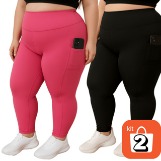Kit 2 Leggings com Bolso Fitness Plus size GG ao EXGG Calça Esportiva Cintura Alta Modeladora em Oferta na Shopee