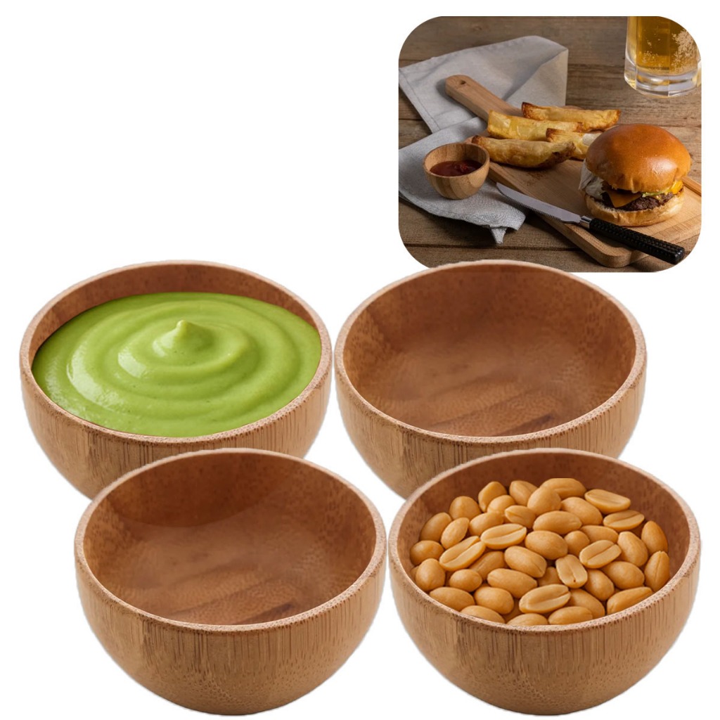Kit 4 Bowls Bambu Ecológico Verona 6,5cm P/ Molhos Porções Pequeno Lyor