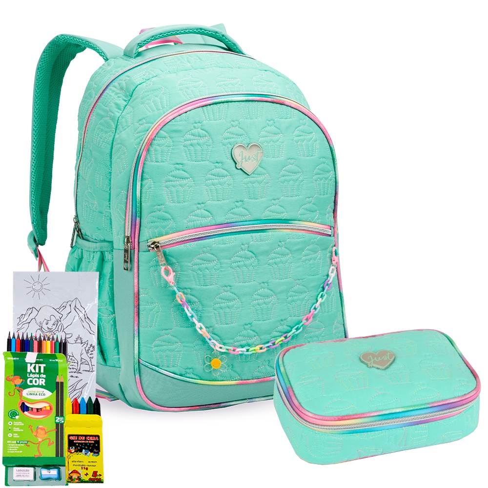 Mochila Just Teen Denlex Reforçada Soft Alça Acolchoada Estojo Zíper Corrente Espaçosa Juvenil Aula