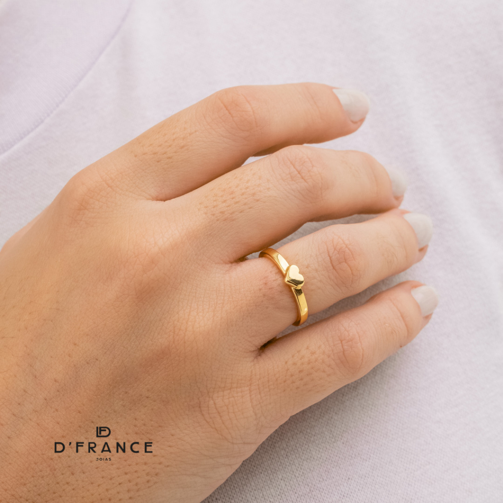 Anel Feminino Coração Liso Delicado Ajustável Banhado a Ouro 18K - D France Semijóias em Oferta na Shopee