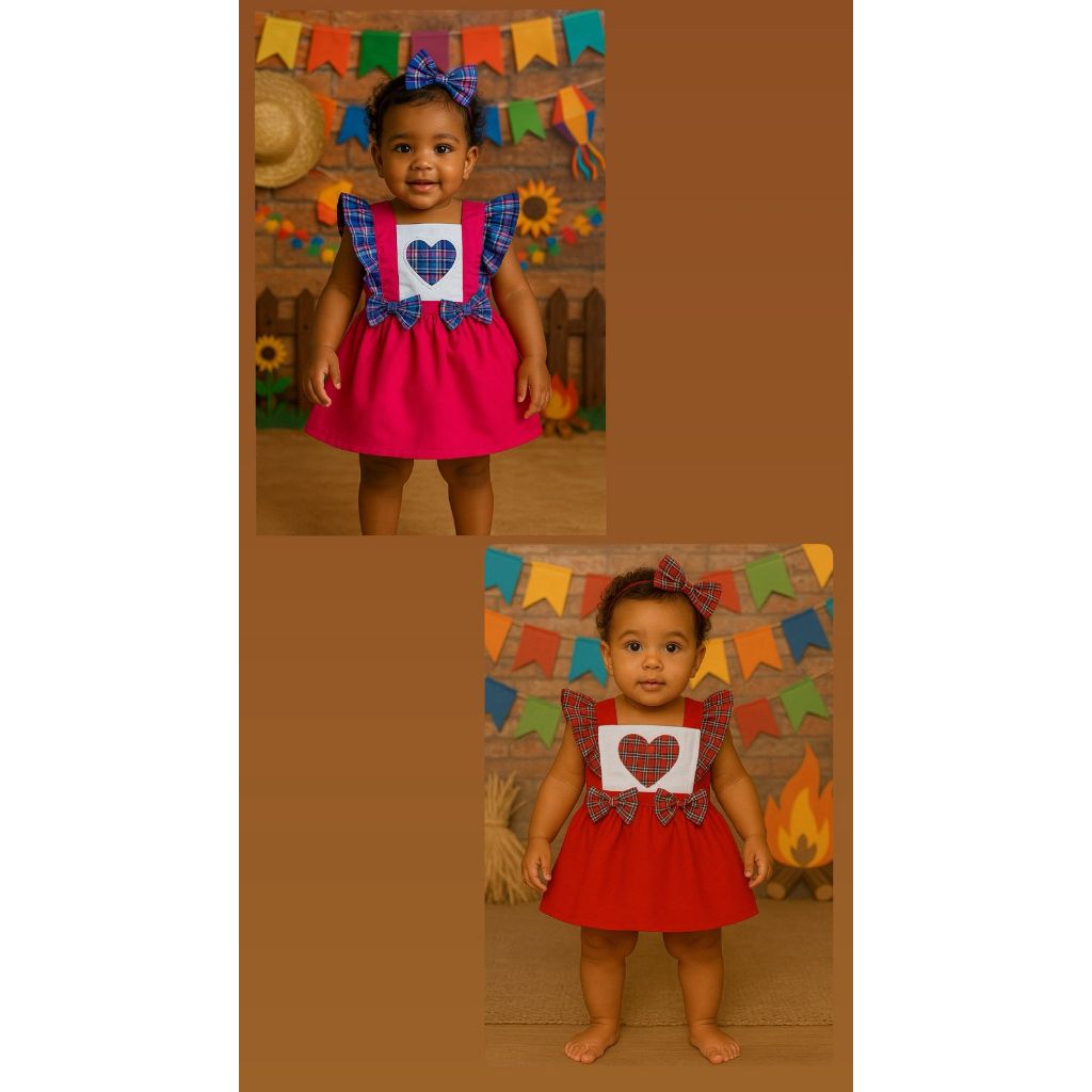 Jardineira Romper Body Bebe Menina Festa Vestidinho Mesversario Temático Festa Junina Julina Caipira Romper temático