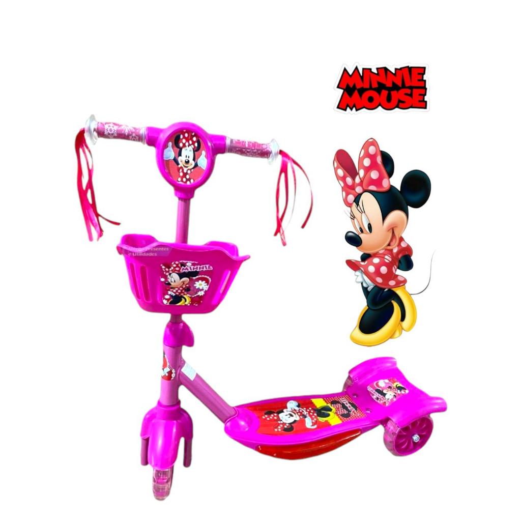 Patinete Infantil Meninas Vários Personagens Musical Cesta Luzes 3 Rodas