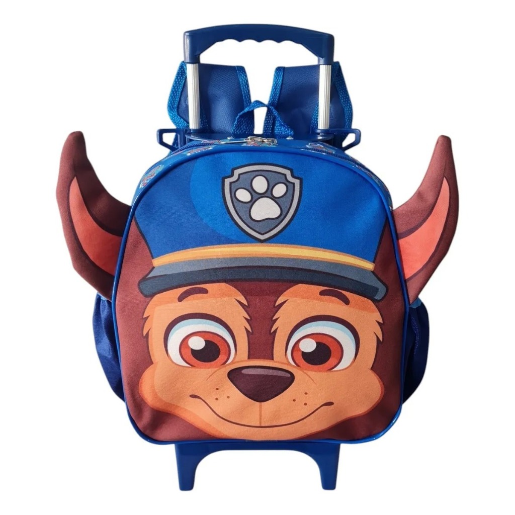 Mochila Infantil Patrulha Canina Chase Orelinha Rodinhas Tamanho P Meninos Escolar 3080
