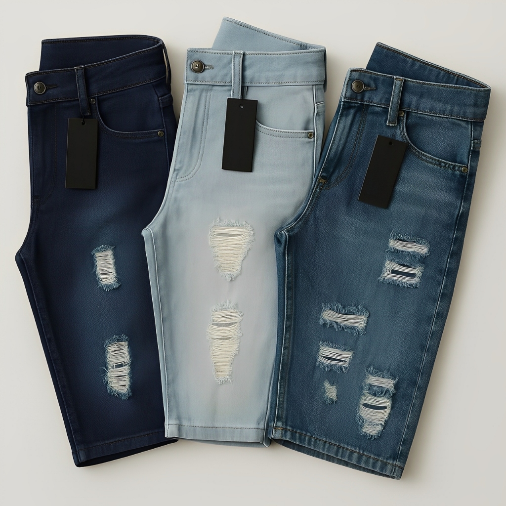 Kit Bermudas Masculina Jeans Rasgada Estilo Jogador Casual Linha Premium