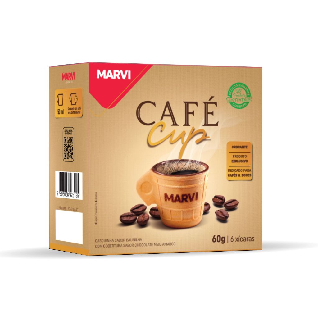 Café Cup - Casquinha Comestível MARVI 50ml Baunilha com Chocolate Meio Amargo – Caixa c/ 6...
