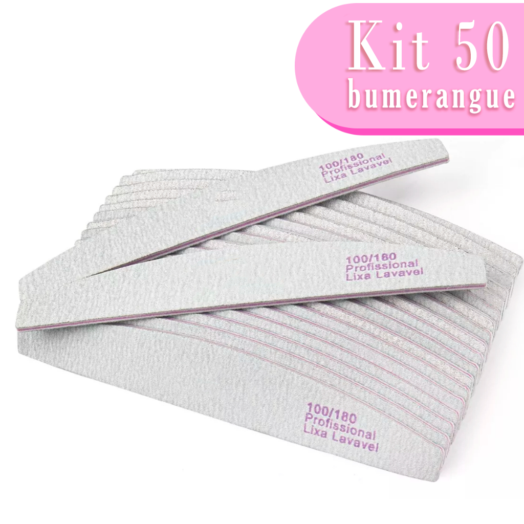 Kit 50 Lixa de Unha Bumerangue Lavável 100/180 Boomerang Alongamento Unhas Lixas Gel Fibra Polygel em Oferta na Shopee