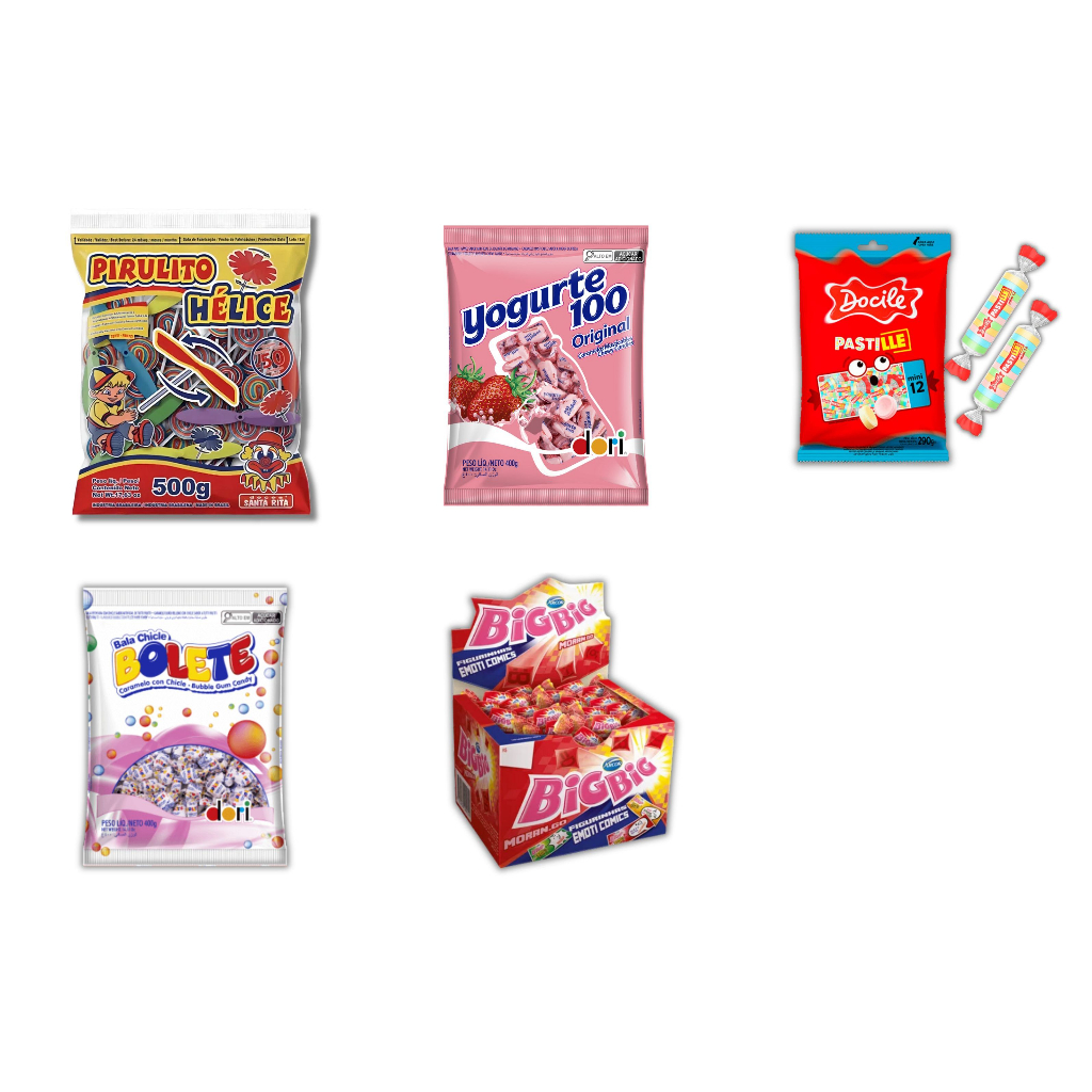 Kit Festa Infantil Pirulito com Hélice Chiclete Bala Sacolinha Surpresa
