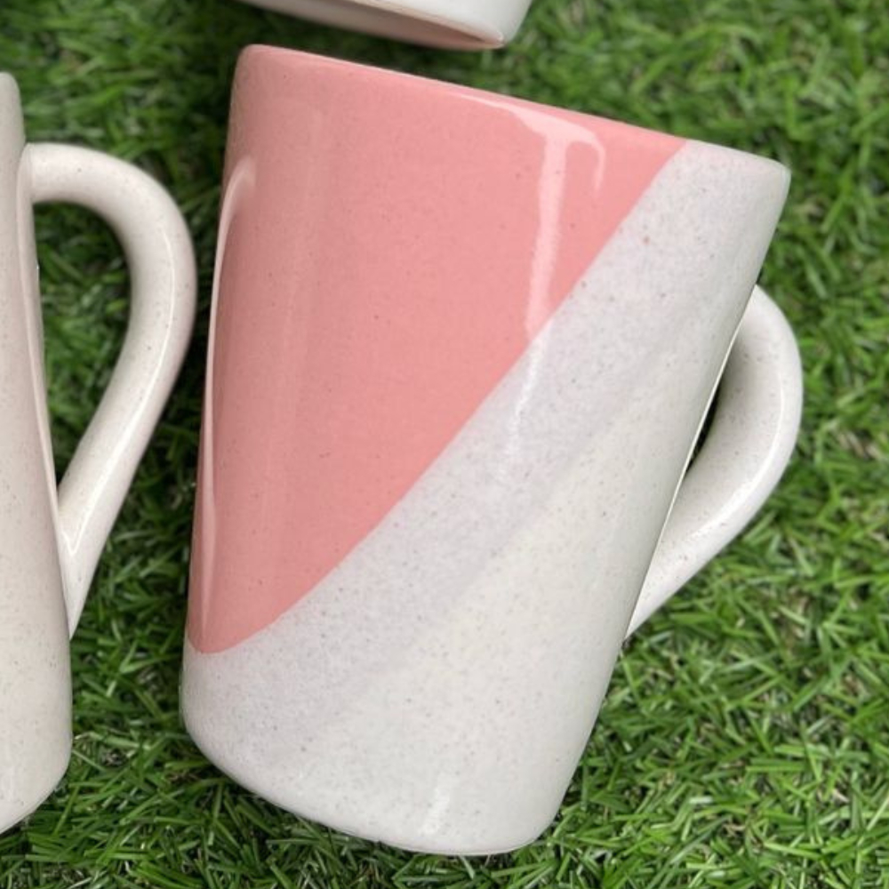 Kit 5 Canecas 300ml de Cerâmica Premium  Rosa e Branco - Conforto e Estilo para Seu Café