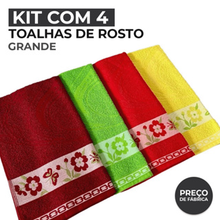 Kit 4 Toalha De Rosto Grande 50x80 100% Algodão Sortida em Oferta na Shopee