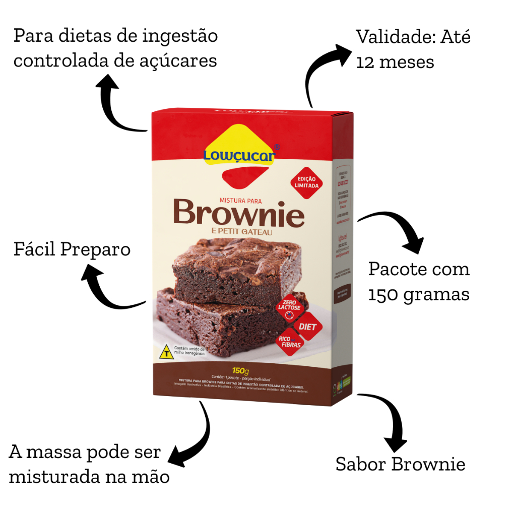 Mistura Lowçucar para Brownie e Petit Gateau 150g – Zero Lactose, Rico em Fibras, Fácil Preparo em Oferta na Shopee