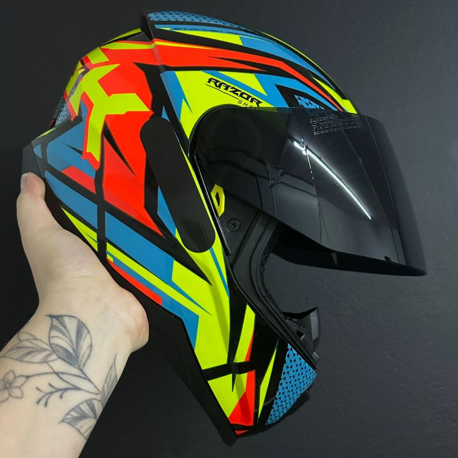 CAPACETE MOTO MASCULINO FEMININO NORISK ORIGINAL SHARP LARANJA AMARELO + VISEIRA FUMÊ E CRISTAL TOP