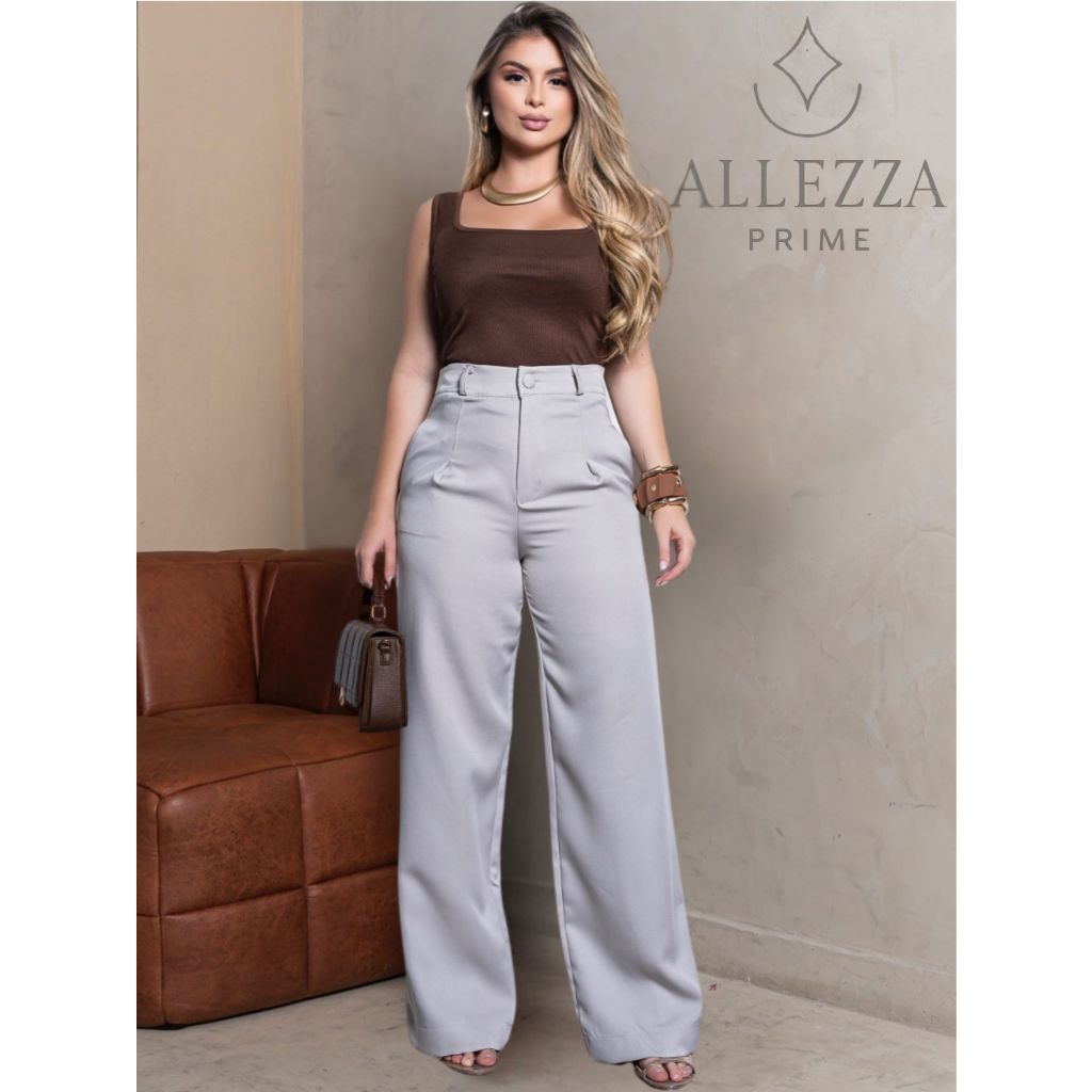 Calça Alfaiataria Feminina Pantalona Wide Leg – Cintura Alta com Bolsos Elegante e Confortável