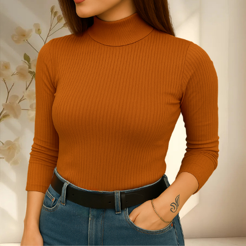 Blusa de Frio Cacharrel Feminina Gola Alta Canelada Manga Comprida Inverno