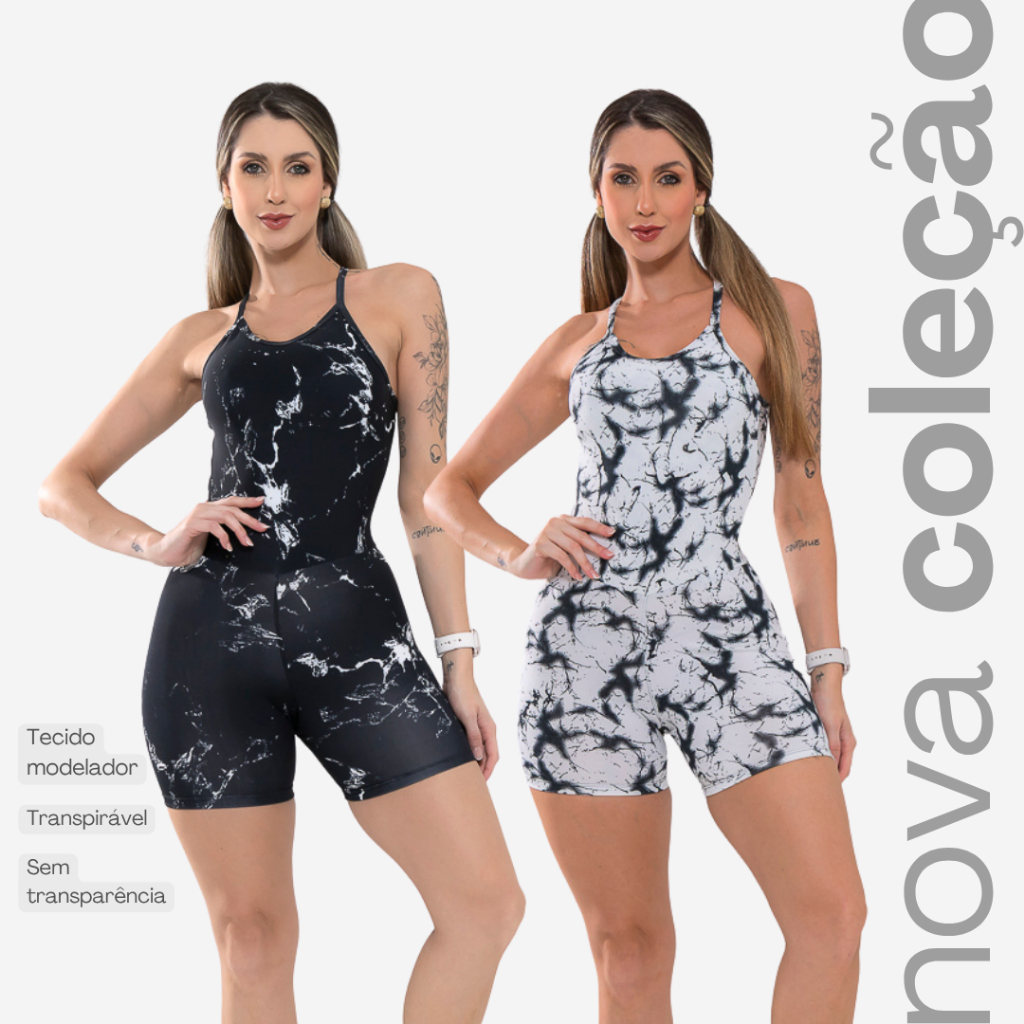 Macaquinho Slim Feminino Modelo Marmorizado Degradê Academia Ginastica