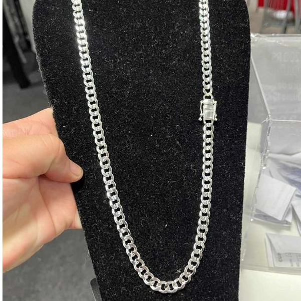 Corrente de Prata Masculina 925 Nacional Legítima Grumet 1x1 8mm Escamada-Cordão de Prata Mista fecho gaveta