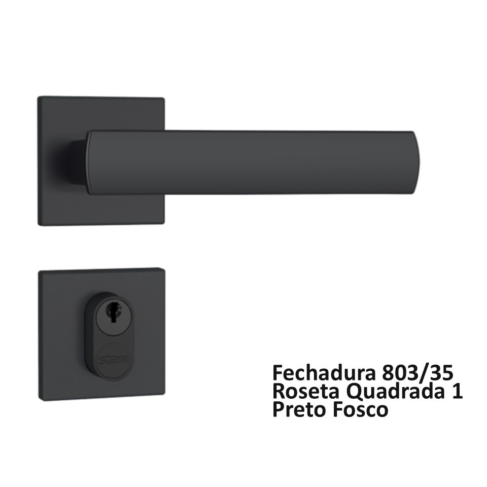 Fechadura Externa Stam 40mm Roseta Quadrada 803/35 Preto Fosco