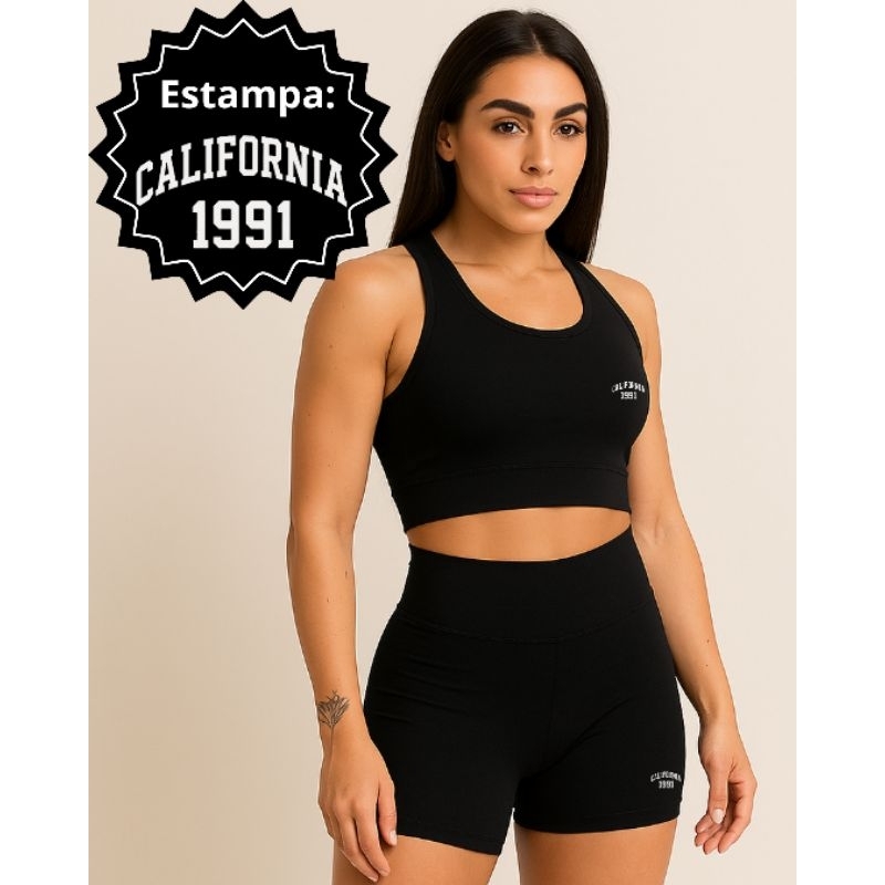 Conjunto Feminino Top + Shorts Suplex Premium | Moda Gringa | Califórnia 1991 em Oferta na Shopee