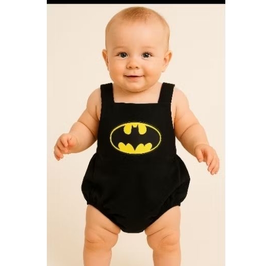Banho de sol Body Batman Bebê + Boina – Fantasia Super-Herói Menino Mesversário Ensaio Fotográfico