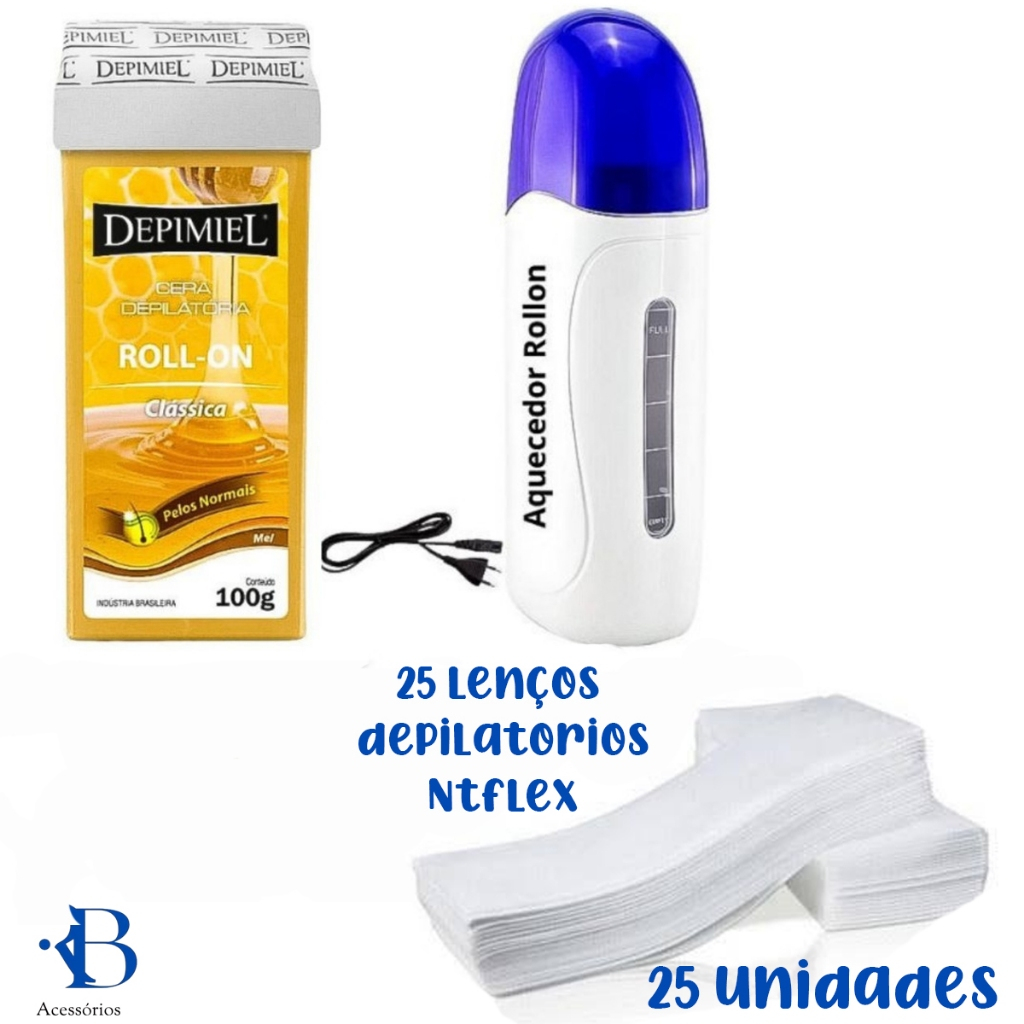 KIT Aparelho Aquecedor De Cera Quente Roll On + Refil De Cera Rolon + Papel em Oferta na Shopee