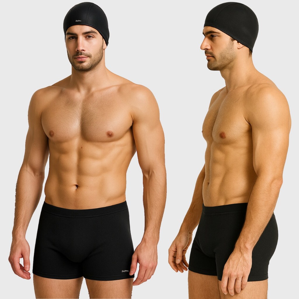 Kit Sunga Boxer Touquinha Tecido Cobre Orelha Elástico Short Banho Forrado Cadarço Personalizado Uv