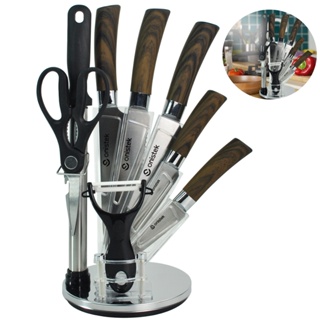 Kit de Facas – 8 Peças, Facas Afiadas, Suporte Giratório, Afiador e Descascador em Oferta na Shopee