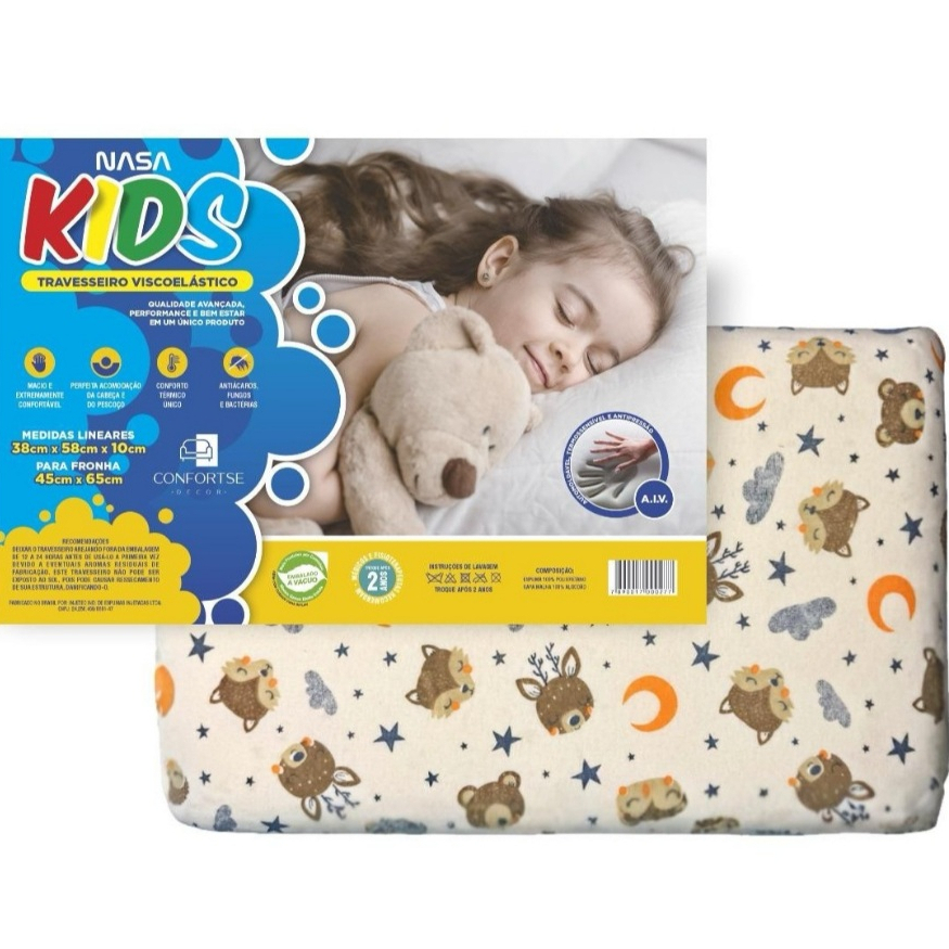 Travesseiro NASA Para Crianças 2 a 12 anos Antialérgico Anatômico Conforto Premium Confortse