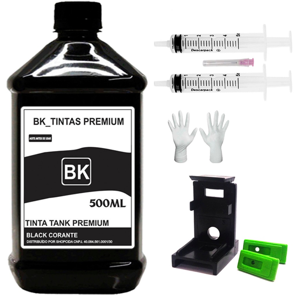 500ml Tinta Black Compatível Hp Impressora 2676 3636 664 667 662 60 + Snap Fill
