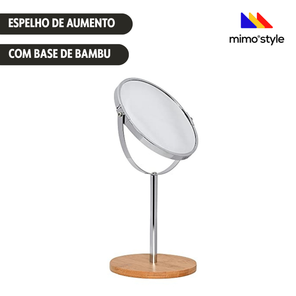 Espelho de Aumento com Base de Bambu 35,5cm Mimo Style em Oferta na Shopee