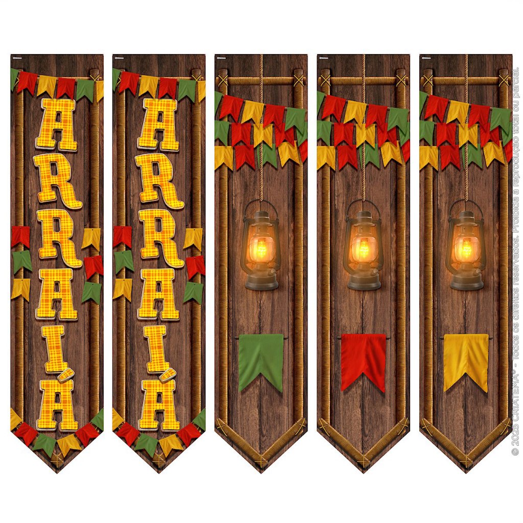 Faixa Decorativa Vertical Festa Junina Painel Arraiá Em Tecido - Kit 5 Flâmulas 0,30x1,40m em Oferta na Shopee