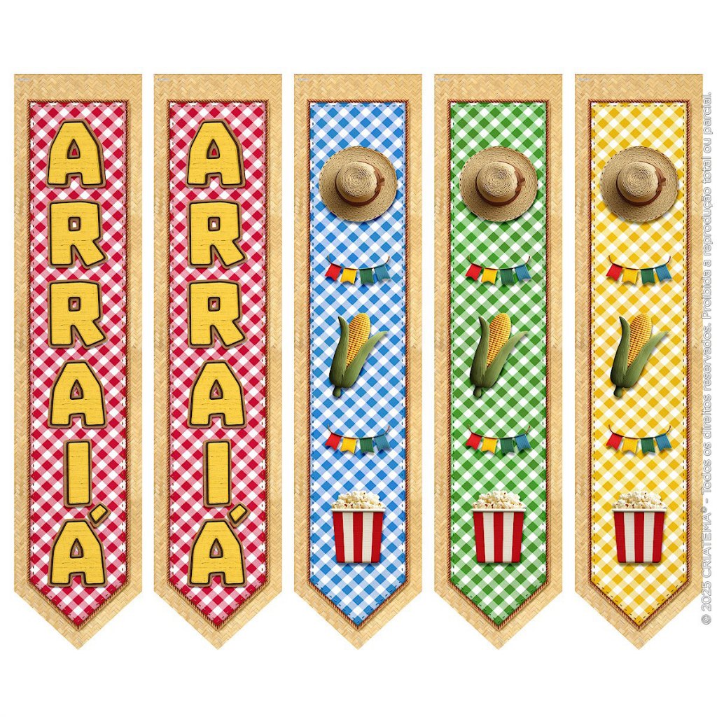 Kit 5 Faixas Vertical Decoração Festa Junina Bandeira 0,30x1,40m Estandarte Arraiá São João Em Tecido em Oferta na Shopee