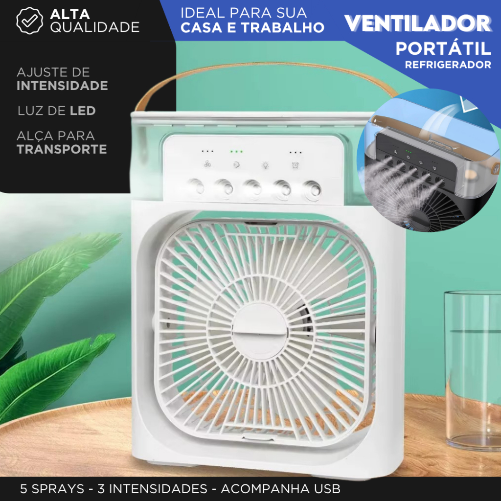Mini Ventilador USB com LED – Ar Condicionado Portátil com Ajuste de Intensidade Silencioso - MN