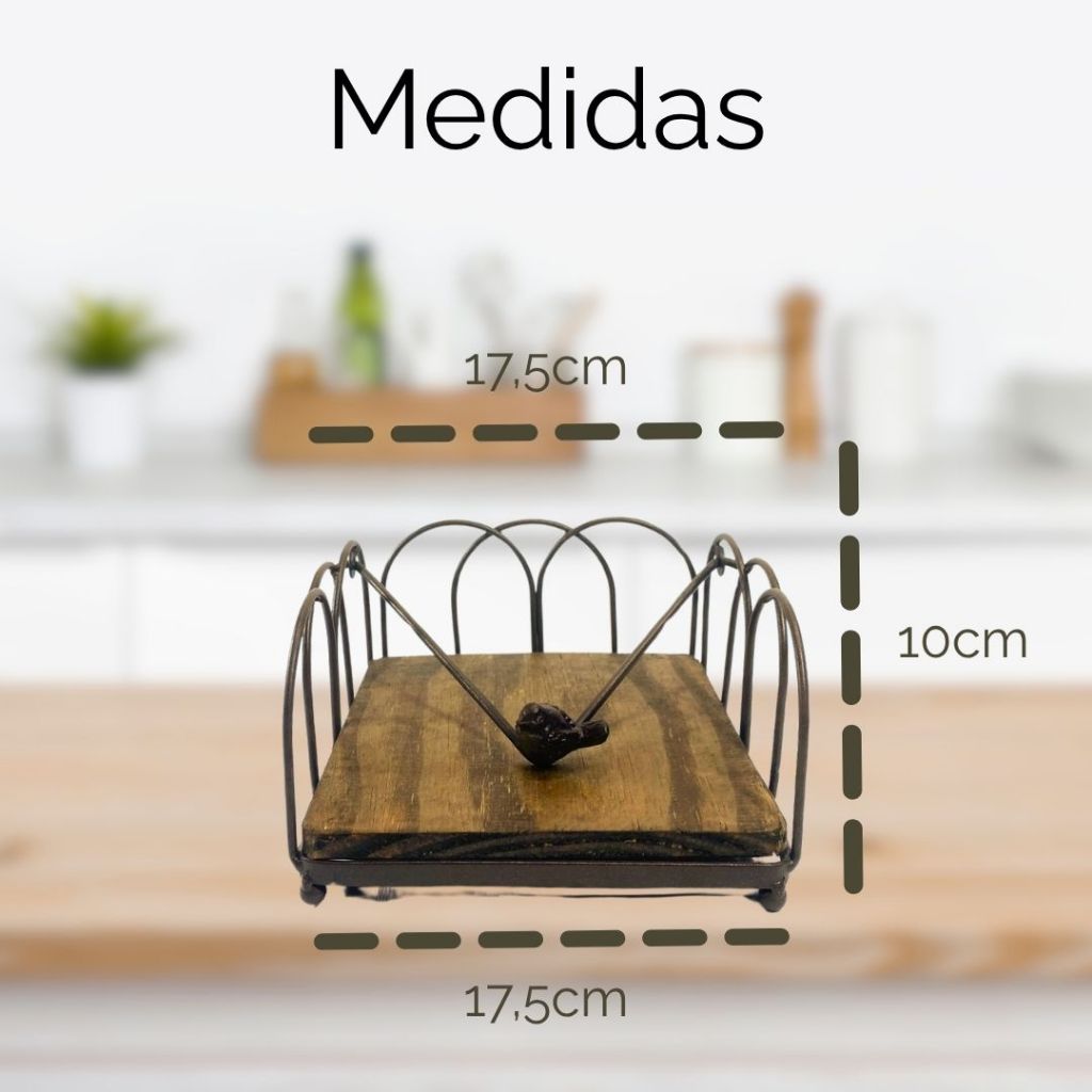 Porta Guardanapo Quadrado Grande com Passarinho em Ferro Marrom Decorativo para Mesa Farmhouse — imagem 2 de 2