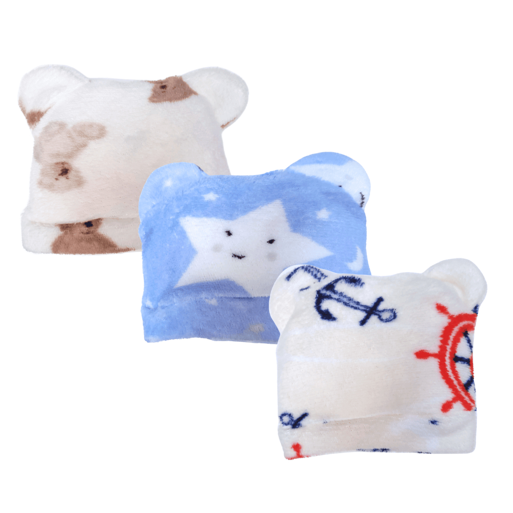 Kit 3 Touca Plush Gorro Orelhinha Inverno Bebê Menina Menino RN