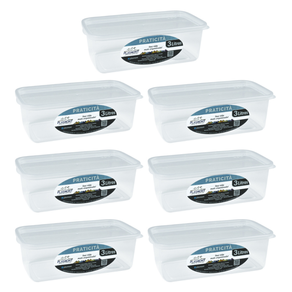 Kit 7 Potes Herméticos 3L com Tampa Ideal para Marmitas, Freezer, Micro-ondas e Geladeira