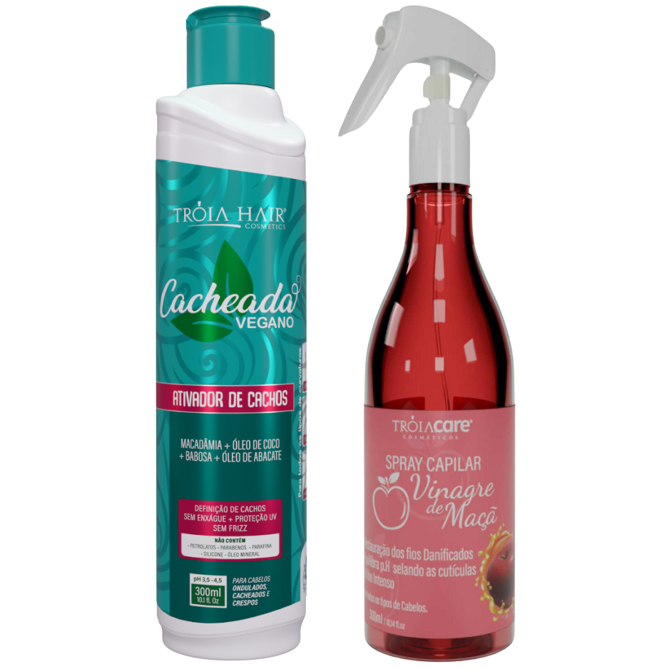 Ativador de Cachos + Vinagre de Maçã 300ml Tróia Hair – Cachos Definidos, Brilho e Controle