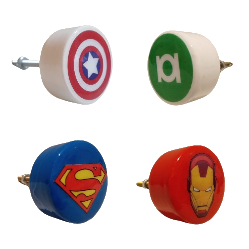 Puxadores super heroi, herois,Thor, Superman, Hulk, Capitão América, Lanterna Verde, Homem-Aranha, Flash, Batman.