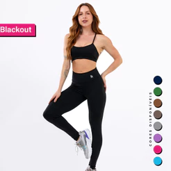 Conjunto Fitness Top Alça e Calça Legging Cós Alto Feminino Liso Básico Academia