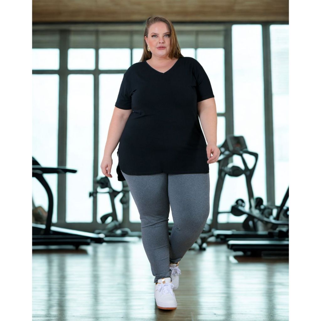 Blusa Plus Size Gola V Tamba Bumbum Fitness Viscolycra moda feminina caimento maravilhoso REF 0929