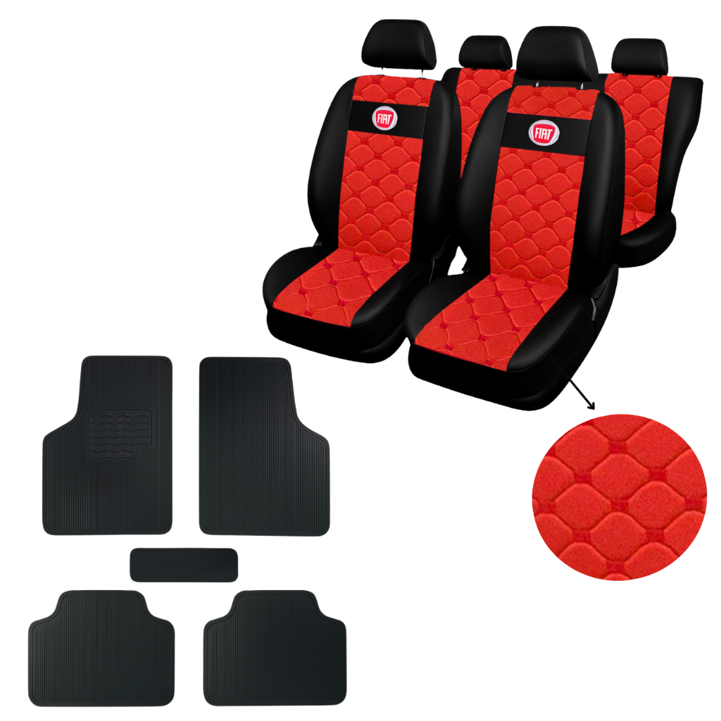 Uno Mille Fire Palio Siena Capa Banco Carro Automotivo Fiat Vermelho + tapete de carro automotivo