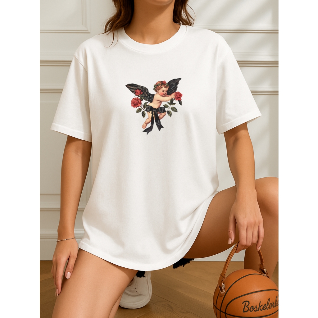 Camisetão Feminino Blusão Camiseta Anjo Flores Roseira Grande Swag 100% Algodão Várias Cores