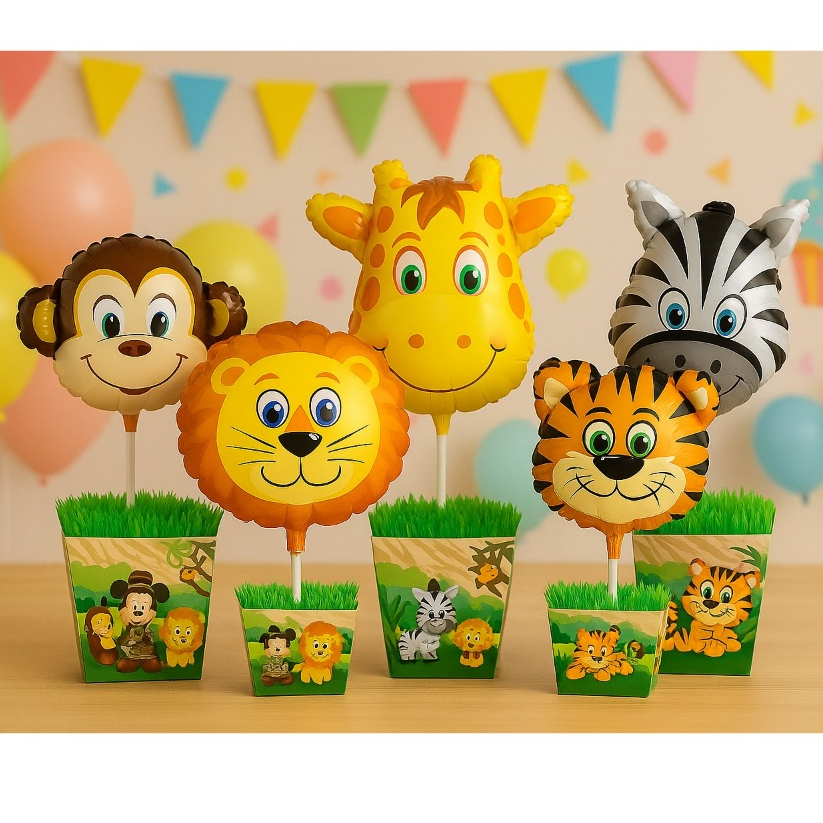 10 Balão Metalizado Safari Selva Bichinhos Sortidos 30cm Centro de mesa decorações