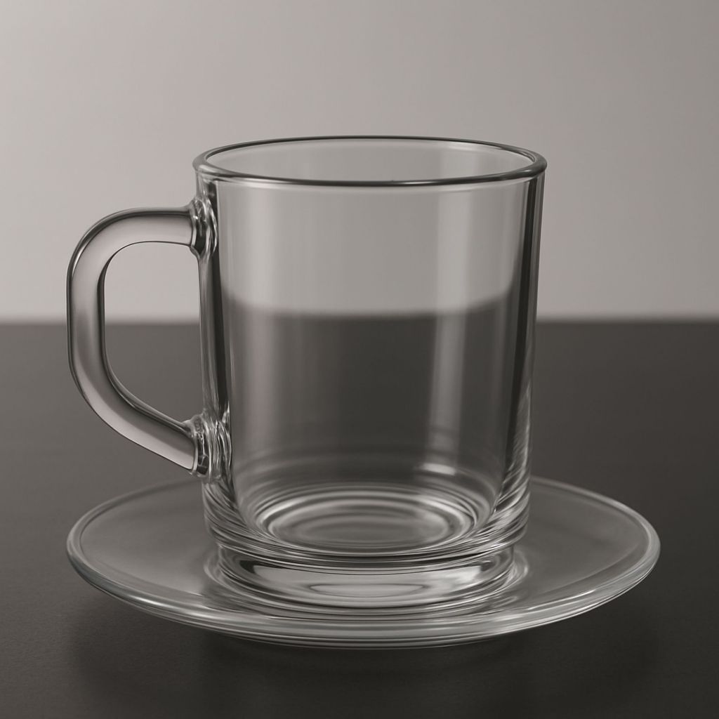 Jogo com 2, 4 ou 6 Xícara de Vidro c/ Pires Plasvale® Tradicional 240ml, Transparente, Resistente