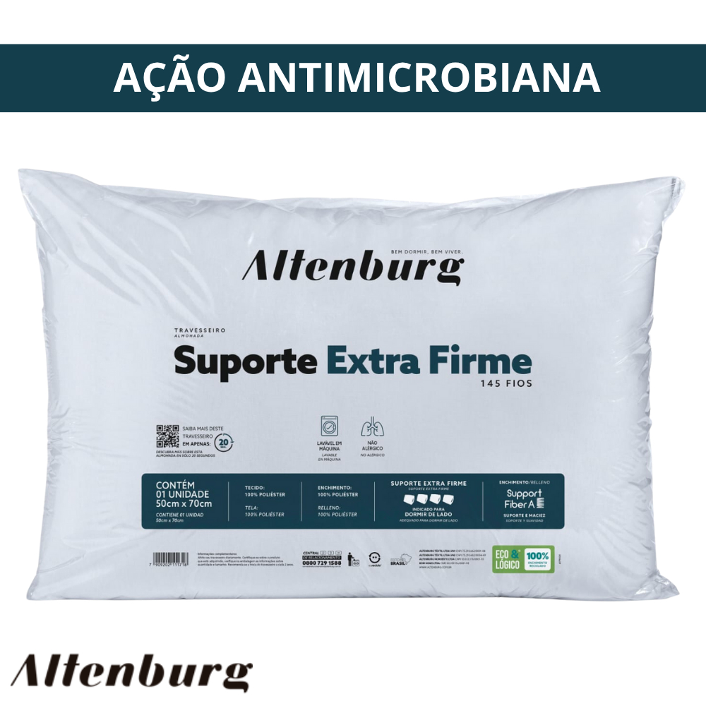 Travesseiro Altenburg Suporte Extra Firme Antialérgico Alto Lavável em Máquina 50 x 70cm em Oferta na Shopee