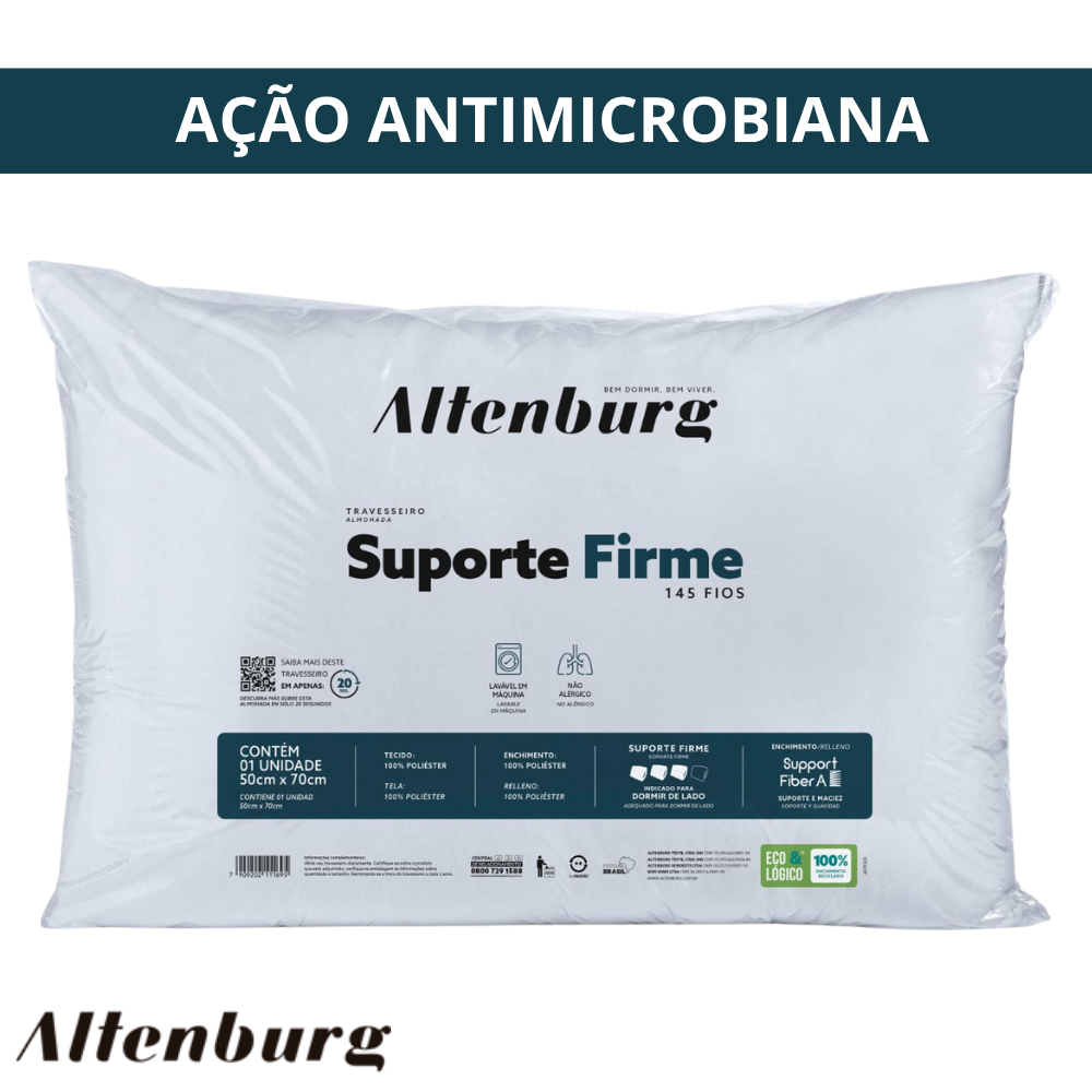 Travesseiro Altenburg Suporte Firme Antialérgico Alto Lavável Em Máquina 50 x 70cm em Oferta na Shopee